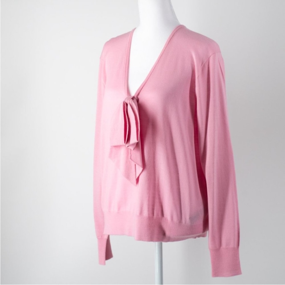 J. Crew Light Pink V-Neck Bow Sweater - Picture 2 of 7